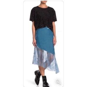 Free People Asymmetrical Skirt in Black and Blue
